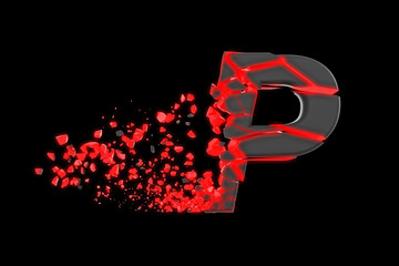 Aufkleber - Broken shattered fast sporty alphabet letter P uppercase. Crushed speedy racing font. 3D render isolated on black background.