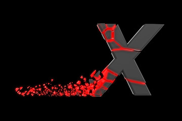Aufkleber - Broken shattered fast sporty alphabet letter X uppercase. Crushed speedy racing font. 3D render isolated on black background.