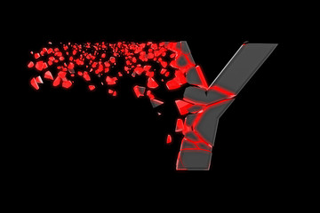 Aufkleber - Broken shattered fast sporty alphabet letter Y uppercase. Crushed speedy racing font. 3D render isolated on black background.