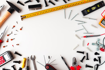 Wall Mural - Set of tools on white background with space to write