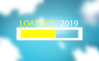 Progress bar show the loading the trend of new year 2019 on blue sky with clound  background