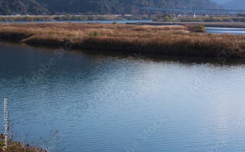 Winter landscape of the Kuma River in Japan Poster Mural XXL