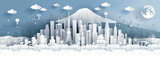 Fototapeta  - Panorama postcard of world famous landmarks of Tokyo city, Japan in paper cut style vector illustration