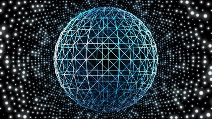 Leinwandbilder - Retro Spin Wireframe Circle Element Rotating On Flickering Start Dot Background