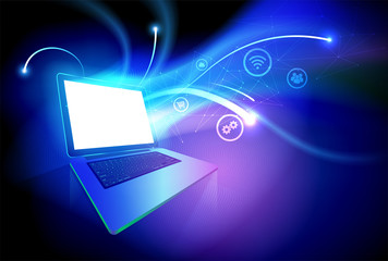 Poster - Digital Icons Bursting out from Laptop