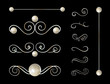 Vector Vintage Design Elements Collection, Isoalted on Black Background Pearl Color Calligraphic Swirls.