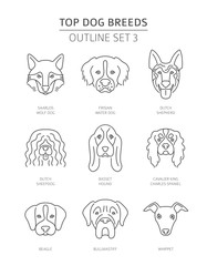 Wall Mural - Top dog breeds. Pet outline collection. Vector illustration