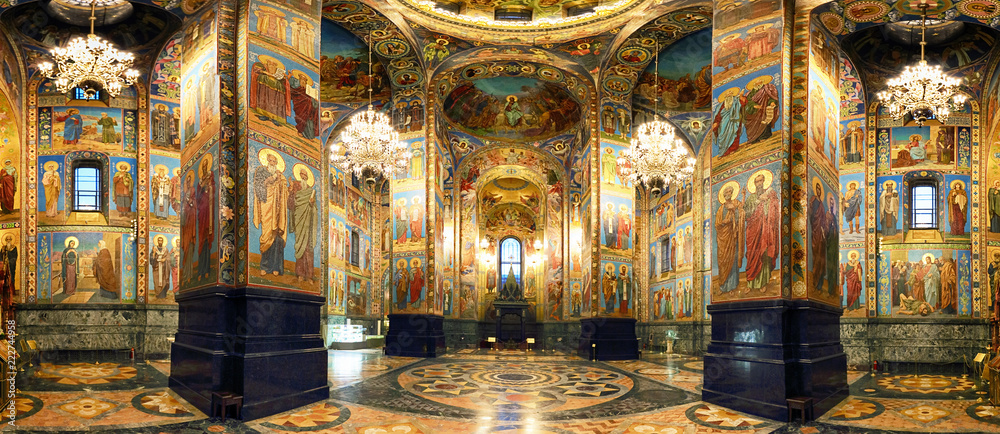 Interior of the Church of the Savior on Spilled Blood in St. Petersburg, Russia - obrazy, fototapety, plakaty 