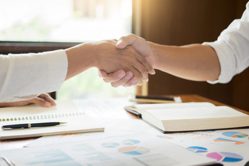 Wall Mural - handshake success dealing, Two confident business man meeting in the office, greeting and partner concept