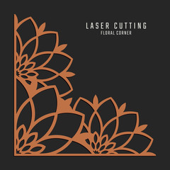 Sticker - Laser cutting corner. Tapestry panel. Jigsaw die cut ornament. Lacy cutout silhouette stencil. Fretwork floral pattern. Vector template for paper cutting, metal and woodcut.