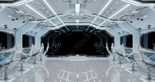 White Clean Spaceship Interior Background 3d Rendering