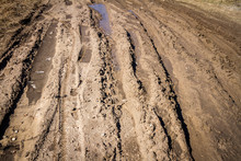 Deep Car Rut On A Dirt Road