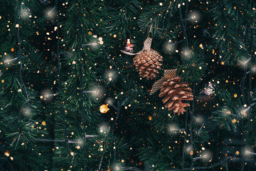 Wall Mural - vintage christmas tree with pine cone decoration and sparkle light filter effect. christmas and new 