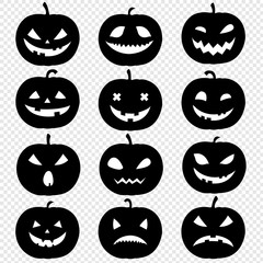 Silhouette Of Pumpkin Set Transparent Background