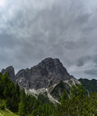 Beautiful view on majestic mountains, Italian Alps. Alpine landscape from european mountainswith mighty peaks.