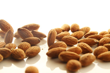 Almond nut on white background