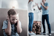 © zinkevych - Too much stress. Little nervous girl closing her ears while hearing quarrels