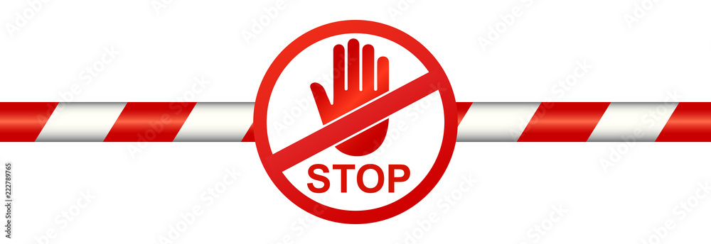 Warning line with stop sign - stock vector - obrazy, fototapety, plakaty 