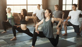 Group of fit people working out in sports club