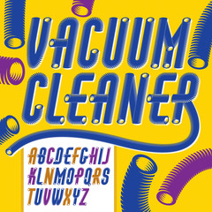 Poster - Vector condensed, tall, funky capital italic alphabet letters, abc collection. Retro font, script from a to z can be used in poster art. Made with 3d cylinder tube design, industry style.