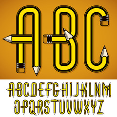 Poster - Set of vector capital alphabet letters isolated created using stationery design, constructed with pencils. For use in reporting and journalism.