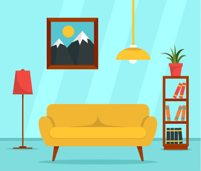 Poster - living room concept background. flat illustration of living room vector concept background for web d