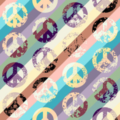 Poster - Seamless vector pattern. Abstract background with Peace signs. The sign of pacifists. Grunge vintage effect.