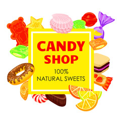 Wall Mural - Lollipop candy shop concept background. Cartoon illustration of lollipop candy shop vector concept background for web design