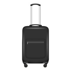 Sticker - Black travel bag icon. Realistic illustration of black travel bag vector icon for web design isolated on white background