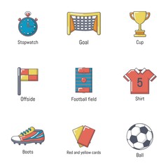 Poster - Football world icons set. Cartoon set of 9 football world vector icons for web isolated on white background