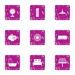 Poster - Cheap motel icons set. Grunge set of 9 cheap motel vector icons for web isolated on white background