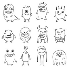 Wall Mural - set of cute doodle monsters