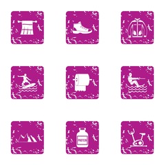 Poster - Mountain preparation icons set. Grunge set of 9 mountain preparation vector icons for web isolated on white background