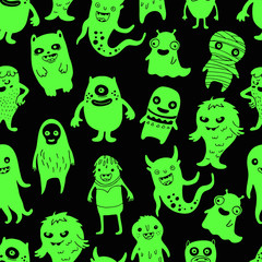 Wall Mural - seamless pattern with fluorescent monsters