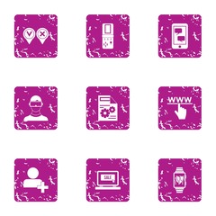 Poster - Online deal icons set. Grunge set of 9 online deal vector icons for web isolated on white background