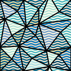 Poster - Seamless pattern. Blue waves pattern in patchwork style. Vector illustration.