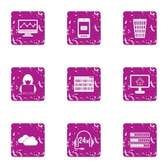 Poster - Cyberspace threat icons set. Grunge set of 9 cyberspace threat vector icons for web isolated on white background