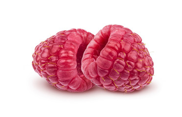 Wall Mural - Two raspberries isolated on white background