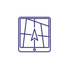 Poster - Navigator line icon. Gadget screen with cursor. Navigation concept. Can be used for topics like map location, finding way, app design
