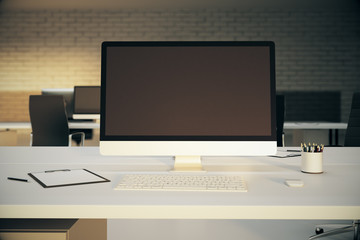 Poster - Empty computer on office desktop