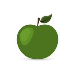 Wall Mural - Green apple with a leaf. Vector illustration on white background.
