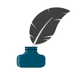 Wall Mural - Pen in a jar for ink. Colored vector illustration on white background.