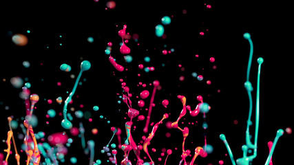 Wall Mural - Abstract coloured paint splashes on black