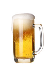 Wall Mural - Close up one frothy beer glass isolated on white