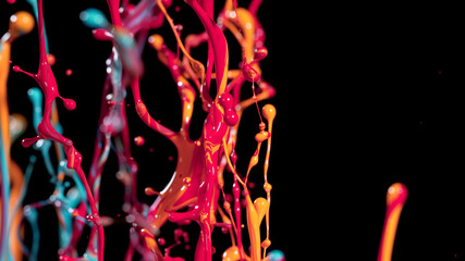 Poster - Abstract coloured paint splashes on black