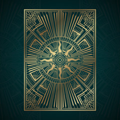 Gold art deco panels on dark turquoise background