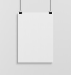 Aufkleber - Blank white poster hanging up with clips mockup