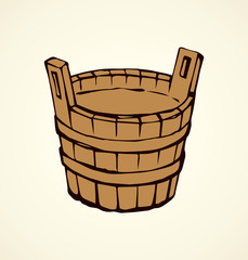 Sticker - Wooden bowl. Vector drawing