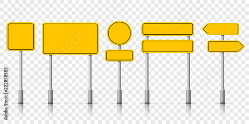 Cuadros en Lienzo Yellow street road sign boards. Vector roadsign alert notice