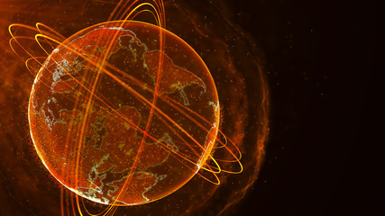 Poster - Global network connection. World map point. Representing the global. Network connection. 3D rendering.